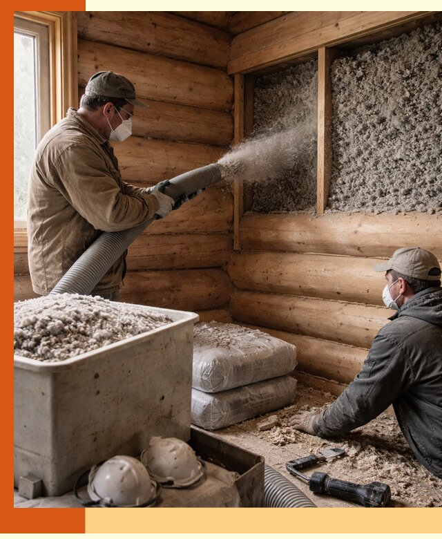 Утепление дома из бруса эковатой в Лабинске