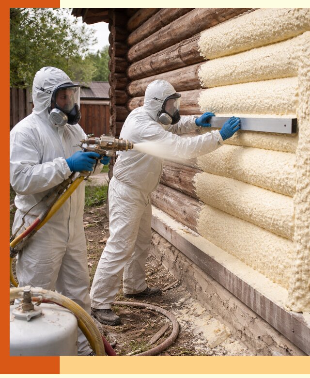 Утепление бревенчатого дома ППУ в Лабинске эффективной изоляцией