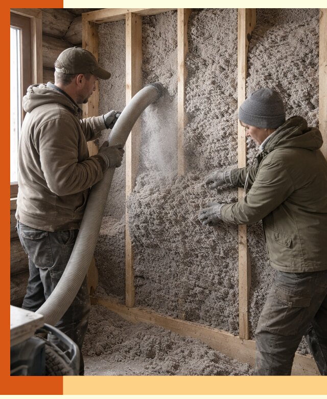 Утепление бревенчатого дома эковатой в Лабинске