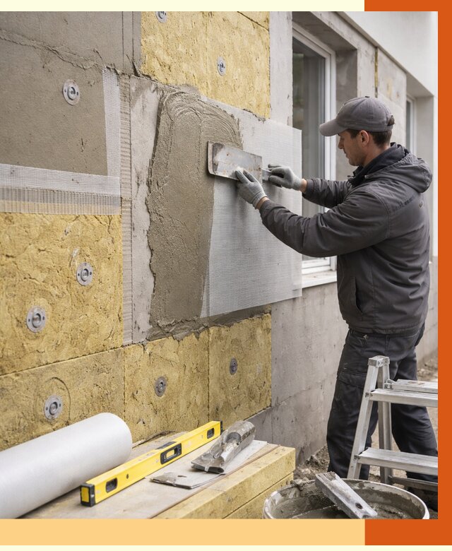 Утепление фасада под штукатурку в Лабинске от 4504 руб/м2 — монтаж пенопластом и минватой | ТепломастерЛбк