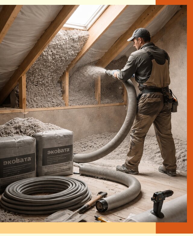 Утепление мансарды эковатой в Лабинске от 2359 руб/м2 — монтаж, задувка, цена | ТепломастерЛбк