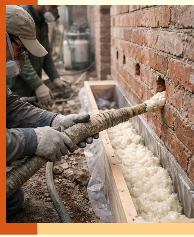 Заливка ППУ в пустоты кирпичной стены в Лабинске