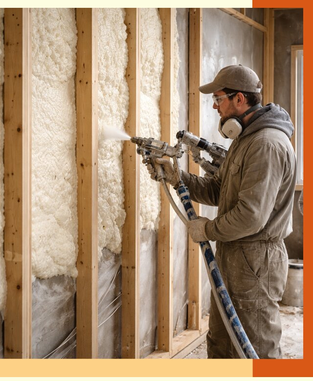 Утепление каркасной стены ППУ в Лабинске от 4558 руб./м2 под ключ | ТепломастерЛбк