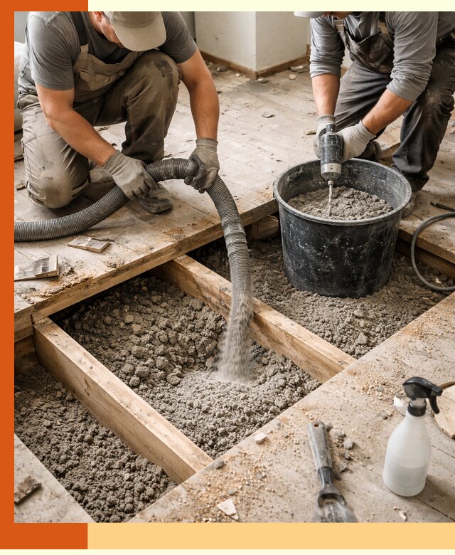 Заполнение пустот пола в Лабинске полиуретаном и пенополистиролом