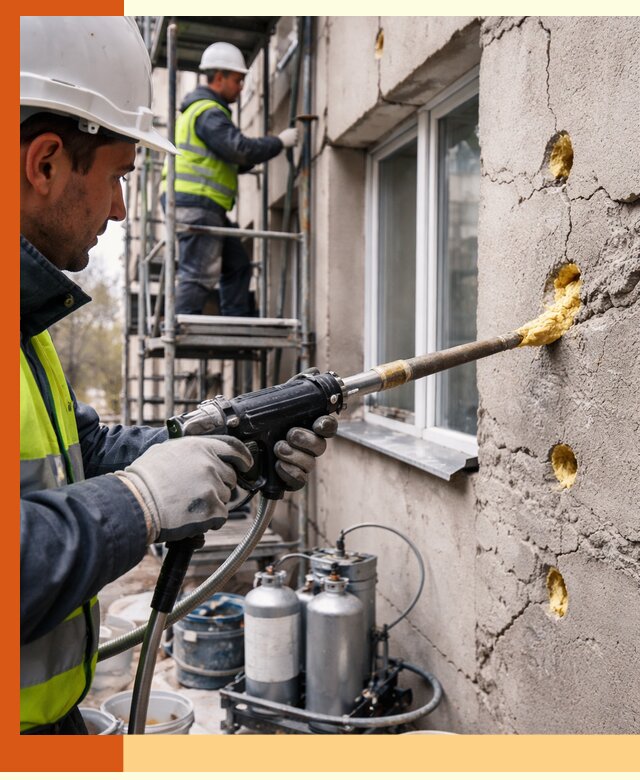 Заполнение пустот в фасаде и утепление стен в Лабинске