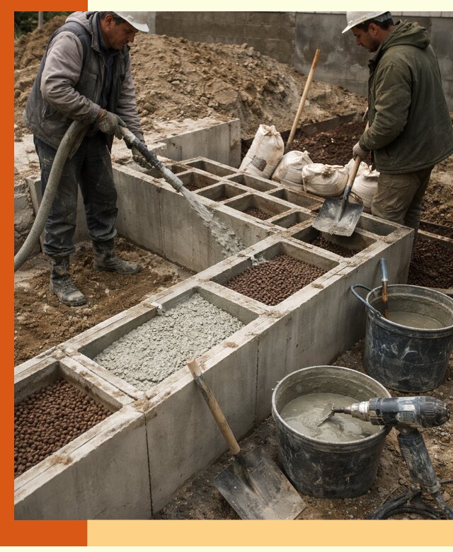 Заполнение полостей фундамента в Лабинске герметичным утеплением и повышением прочности