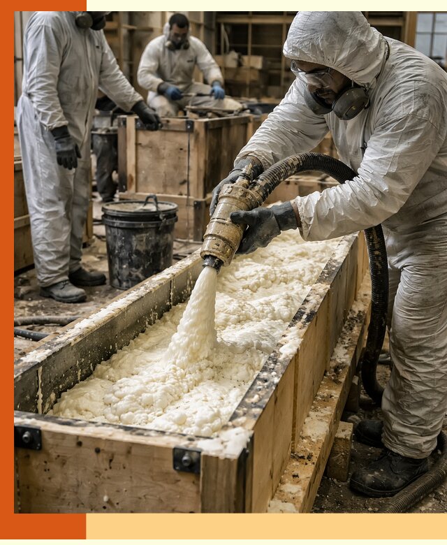 Заливка пенополиуретана в формы для утепления в Лабинске